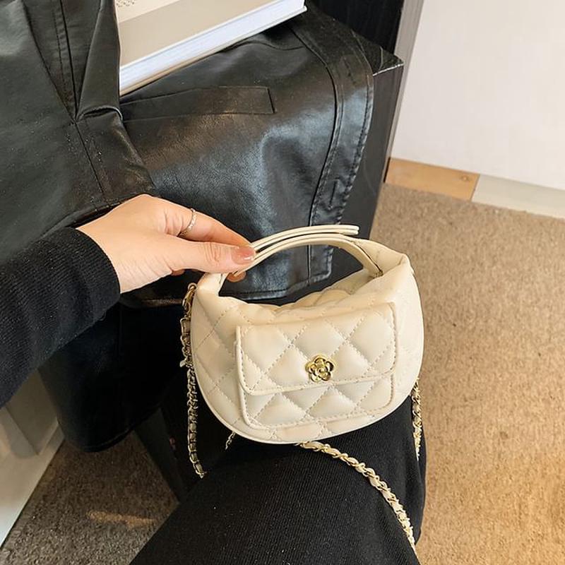 Chain Bag Quilted Faux Leather Strap Crossbody Coffee One Size