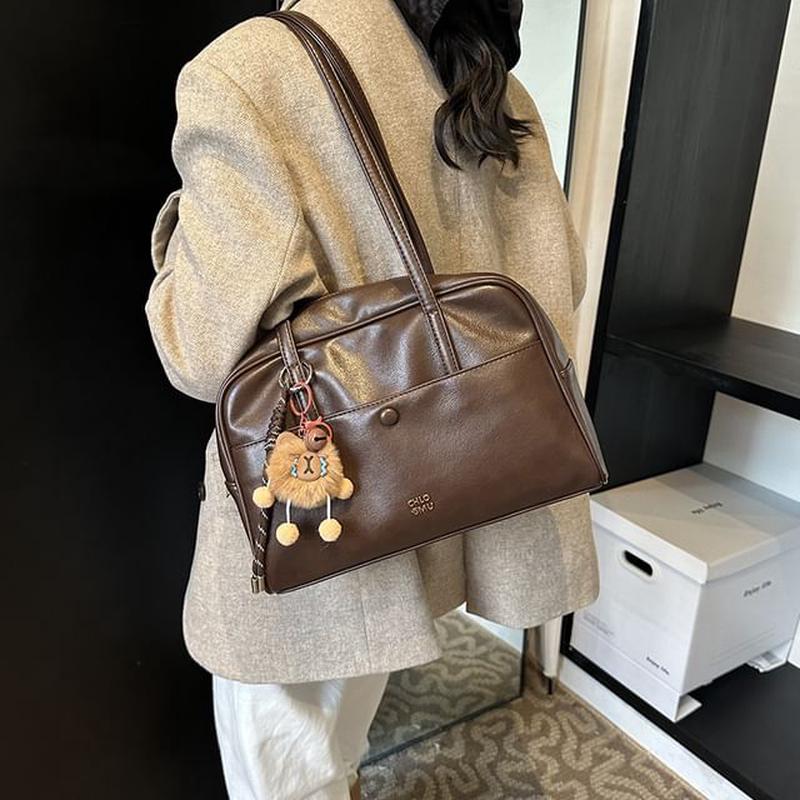 / Charm Bag Faux Leather Tote Set Lettering Tote Bag - Coffee One Size