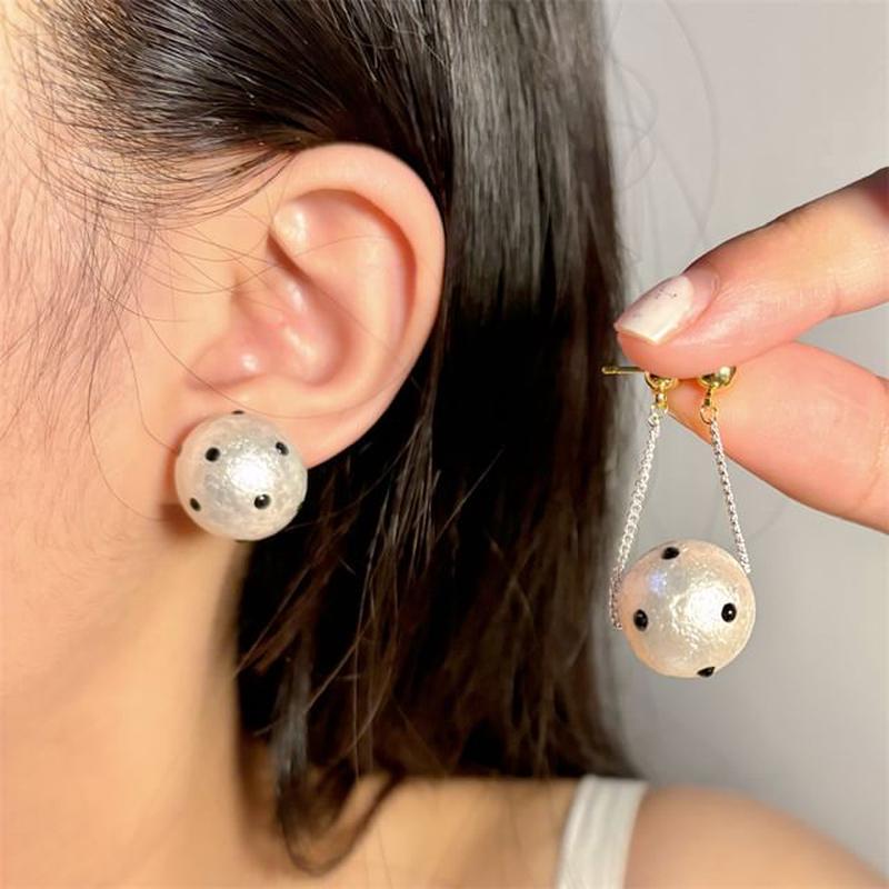 Faux Dotted Drop Stud / Earring Pearl Drop Earring - Silver One Size