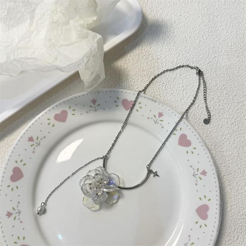 Alloy Choker Resin Floral Pendant Transparent One Size