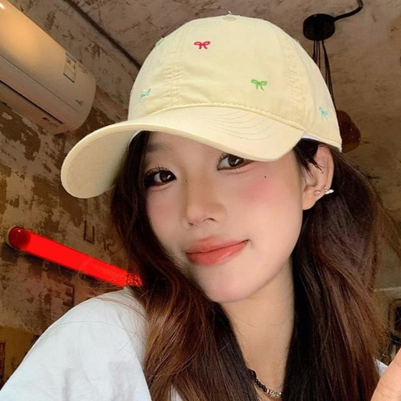 Cap Bow Baseball Embroidered Pink M