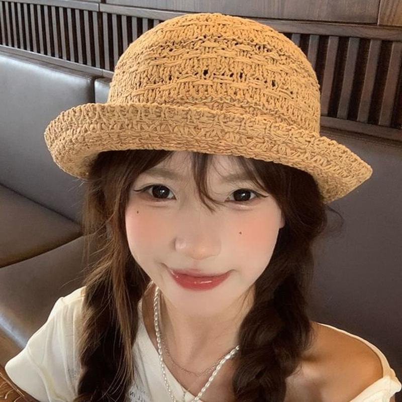 Bowler Hat Straw Beige One Size