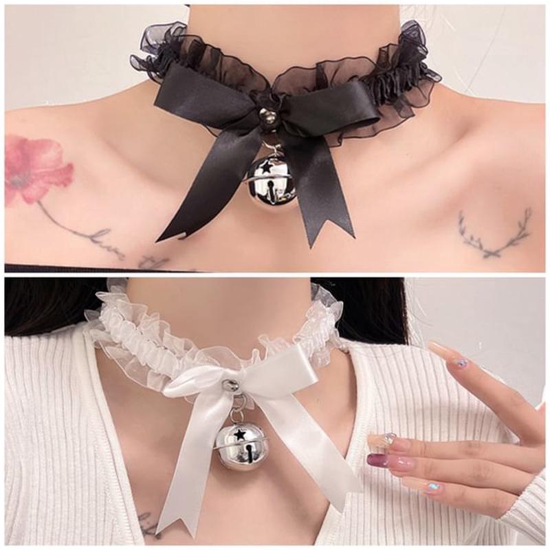 Choker Lace Ribbon Bell Pendant Black One Size