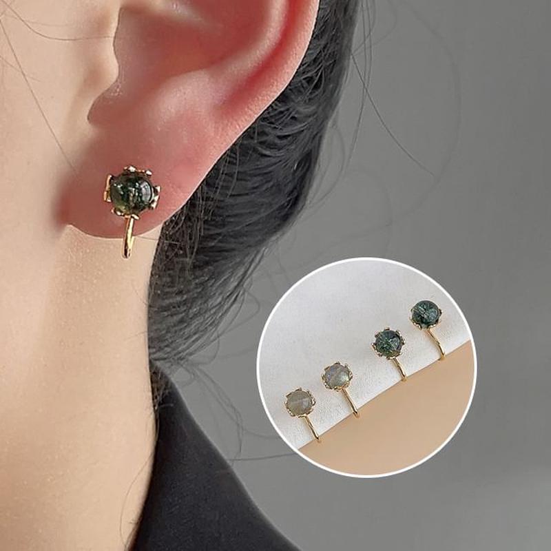 Gemstone Cuff Earring W592 - 1 Pair - Green One Size