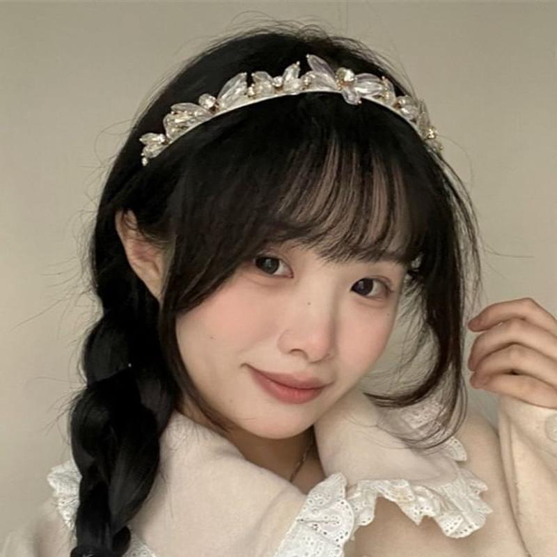 Faux Headband Rhinestone Crystal Faux Pearl - White & Black One Size