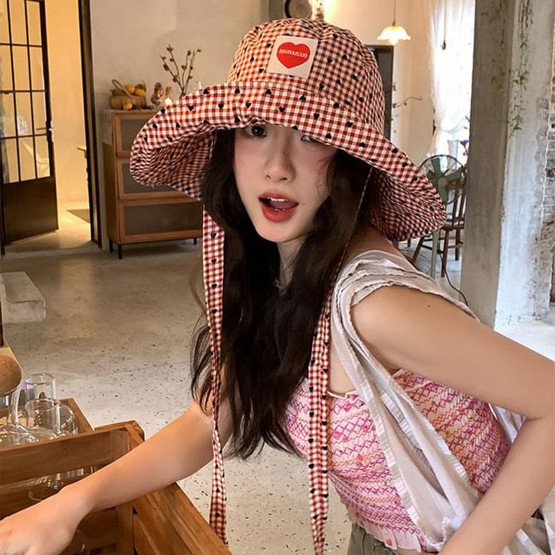 Boonie Hat Applique Plaid Red One Size