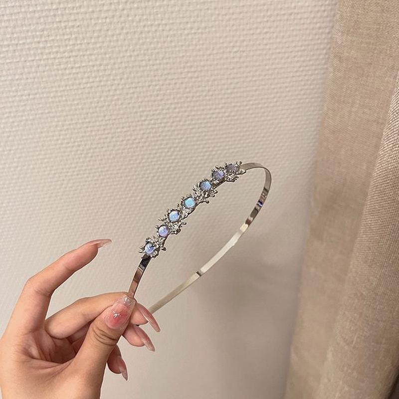 Moonstone Headband Faux Thin Headband - Silver One Size