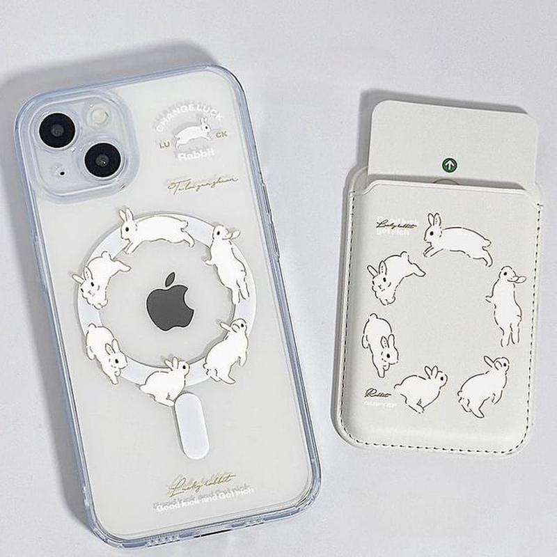 / Card Case Compatible Print iPhone Magsafe Set Rabbit Set Of 2 - Case & Card Case - Off-White iPhone 16