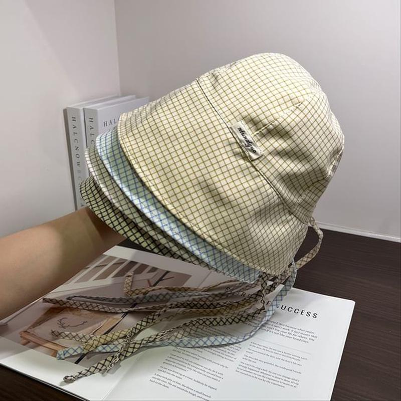 Cloche Hat Plaid Plaid - Yellow One Size