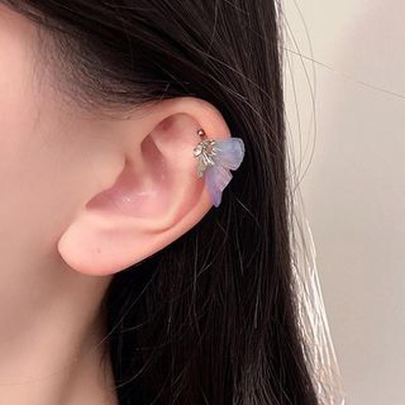 Cuff Earring Rhinestone Butterfly 1 Pair - Short - Silver One Size