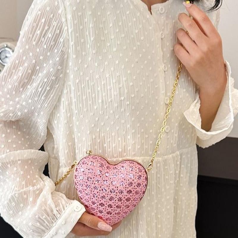 Heart Strap Crossbody Chain Bag Coffee One Size