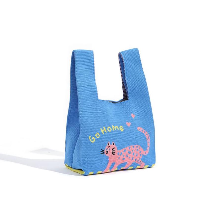 Bag Jacquard Cartoon Knit Tote BX191 - Blue One Size