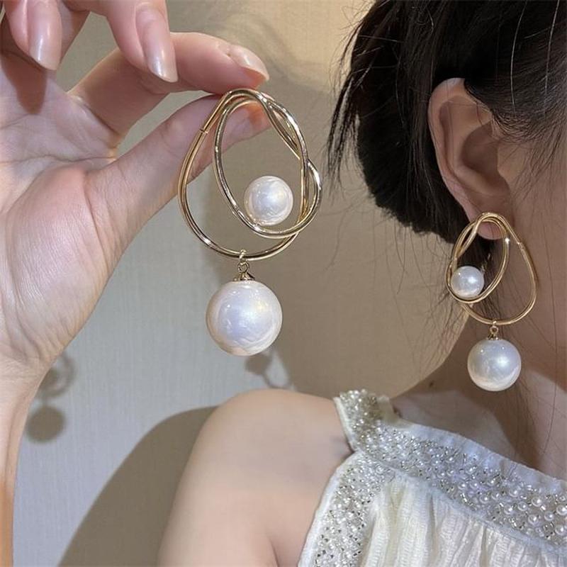 Earring Beaded Drop 1 Pair - Gold & Red One Size