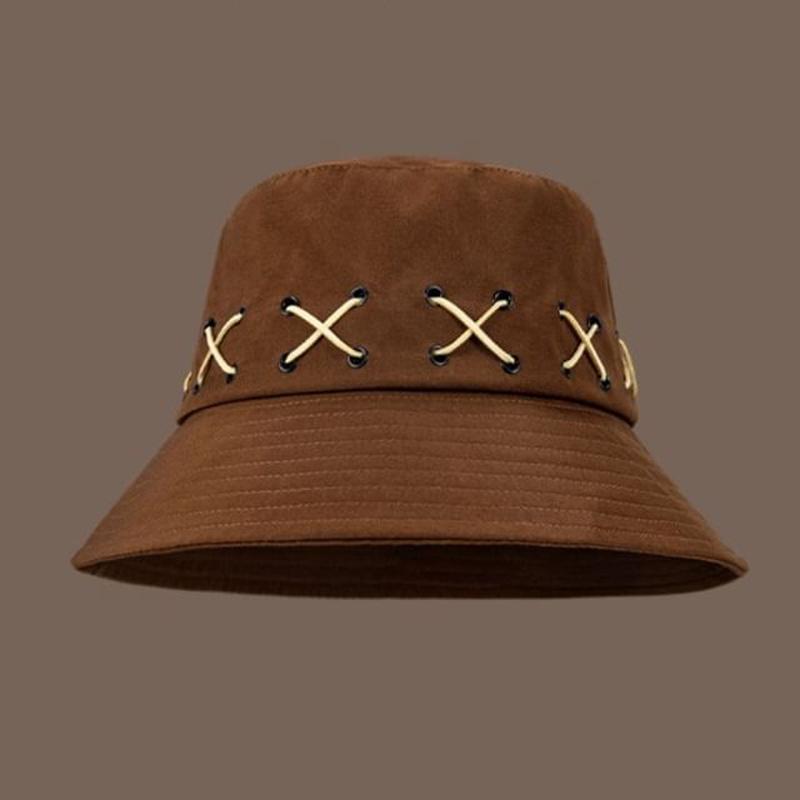 Cross Patterned Bucket Hat Coffee One Size