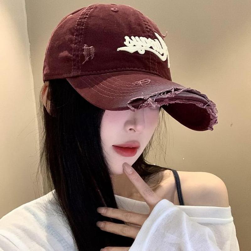 Applique Lettering Cap Distressed Baseball Black One Size