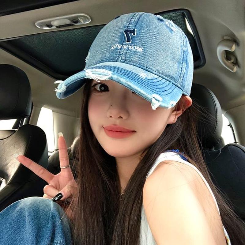 Baseball Cap Embroidered Lettering Distressed Khaki M