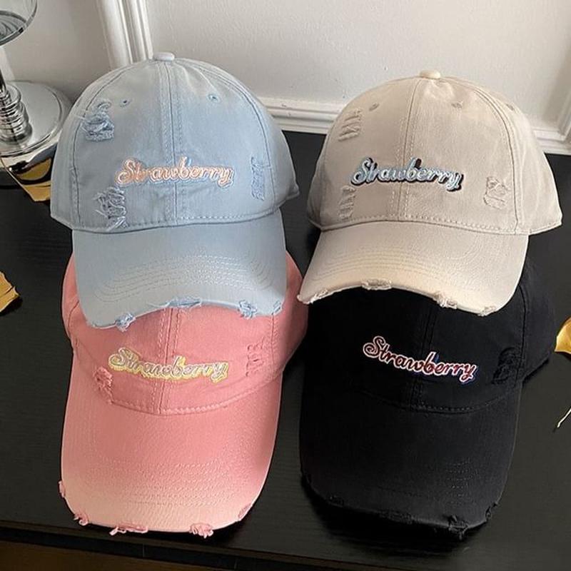 Cap Lettering Baseball Embroidered Distressed Blue M