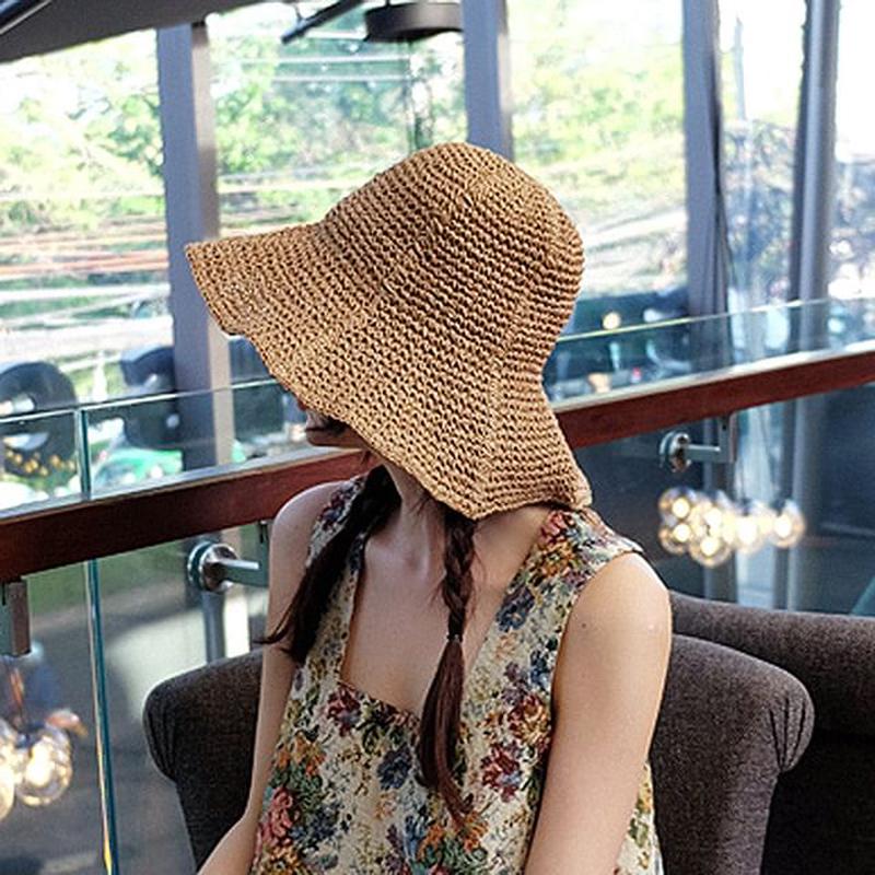 Hat Sun Plain Straw Light Coffee M