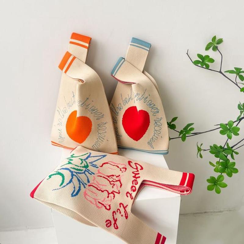 Knit Patterned Bag Tote BX181 - Red One Size