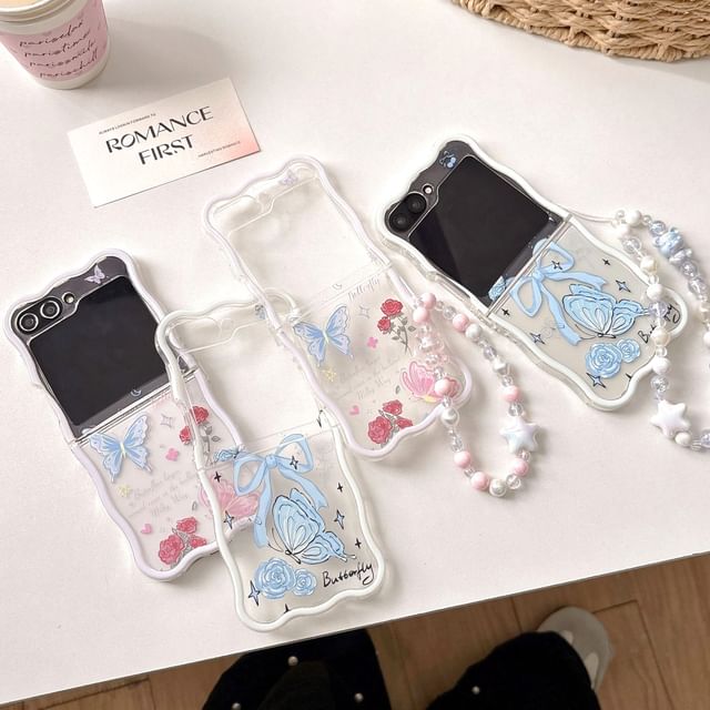 / Strap Rose Phone Case Butterfly Set With Strap - Red Samsung Z Flip 5