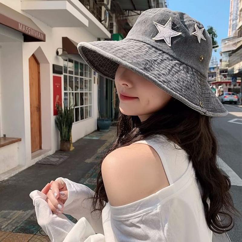 Washed Hat Star Boonie Applique Khaki One Size