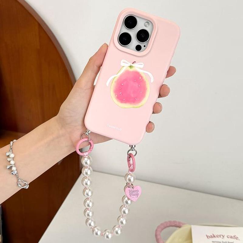 / Bead Set Printed Case Phone Strap With Strap - Guava - Pink iPhone 15