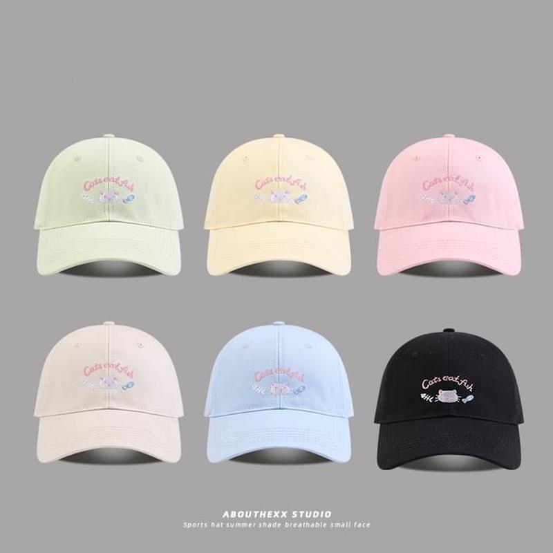 Lettering Baseball Cartoon Cap Embroidered Beige M