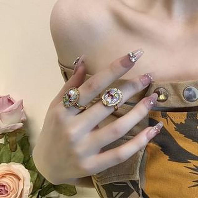 Signet Ring Beaded Purple One Size