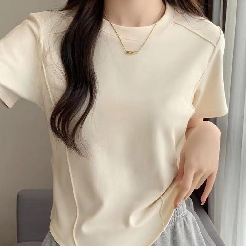 Neck Short-Sleeve T-Shirt Round Plain White L