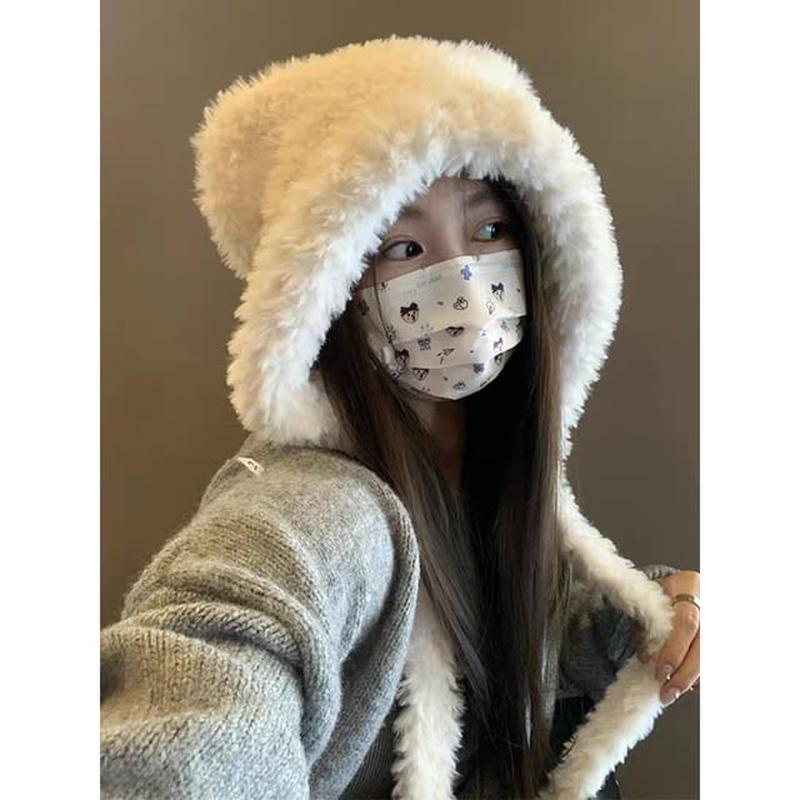 Bear Trapper Hat Fleece Ear White One Size