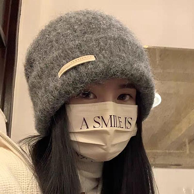 Knit Beanie Ribbed Plain / Applique Plain - Black One Size