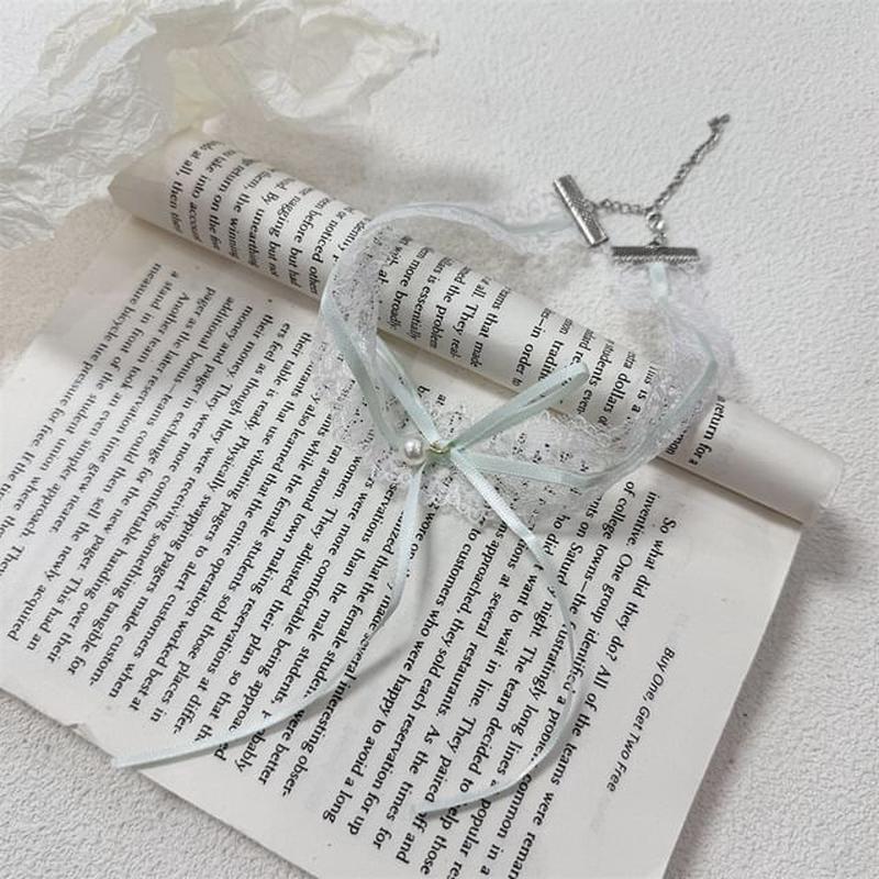 Butterfly Lace Cross / Choker Drop Earring Bow Choker - White One Size