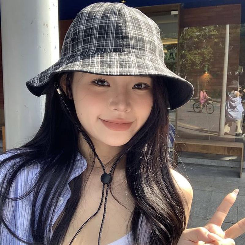 Applique Plaid Hat Boonie Plaid - Brown One Size