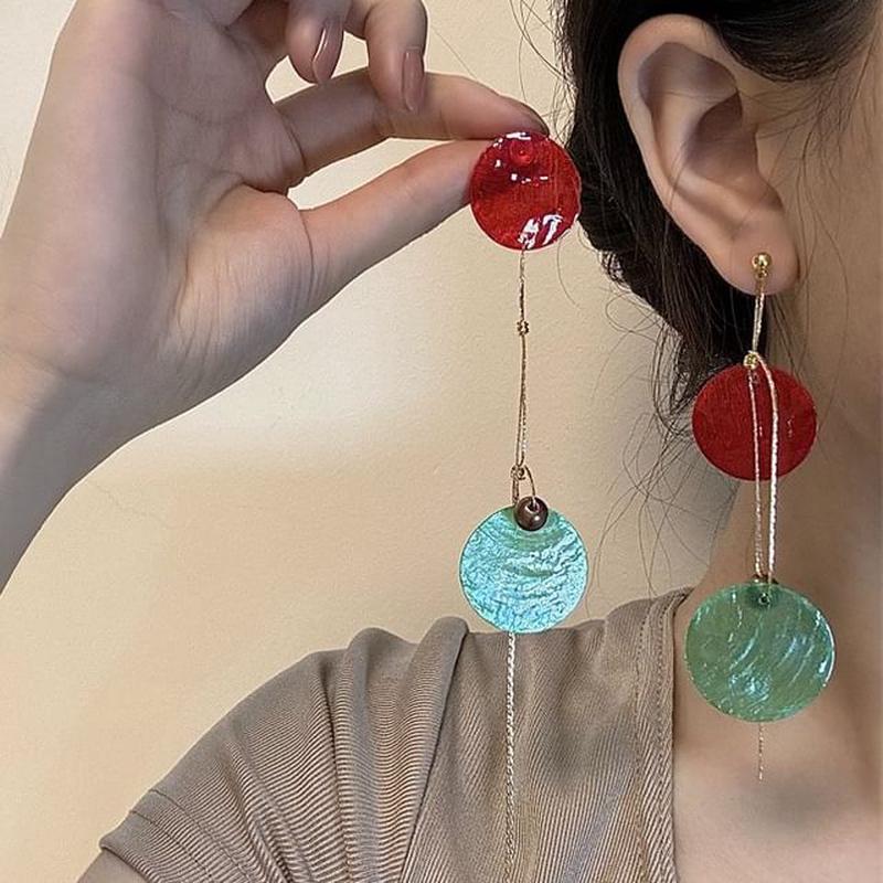 Dangle Disc Earring Asymmetrical Alloy