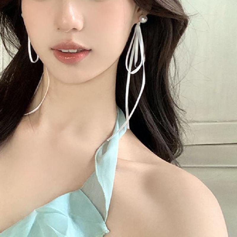 Faux Earring Bow Pearl 1 Pair - Green One Size