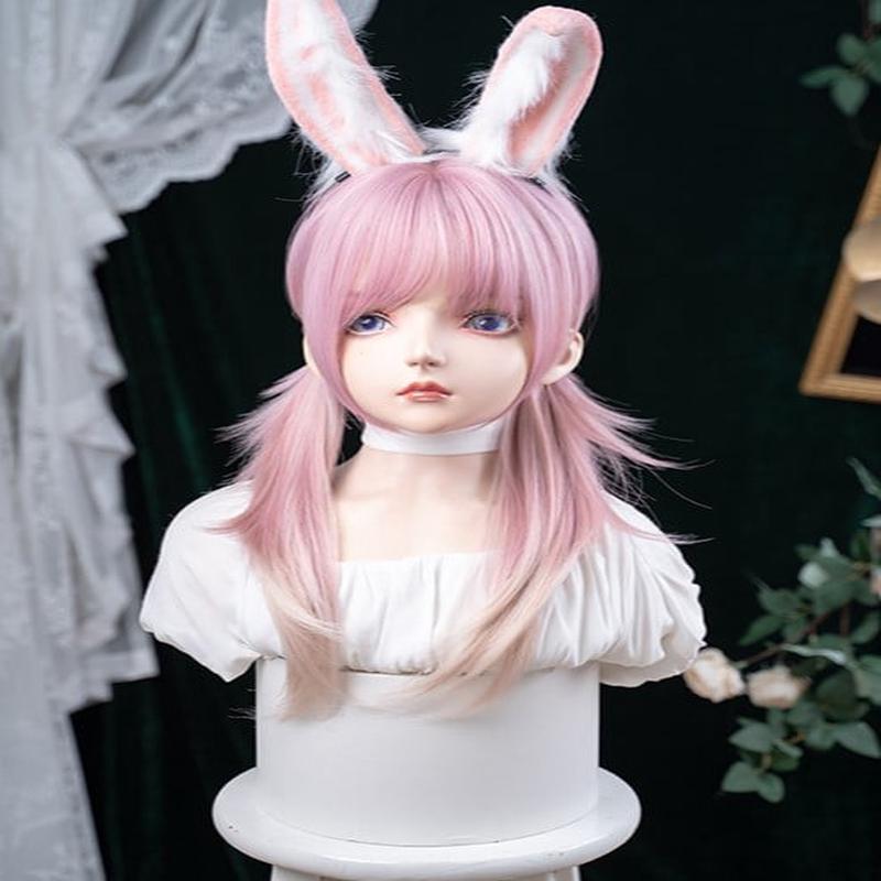 Straight 68CM Ombre Length Pink Air Bangs Wig Color Hair With Pink FreeSize