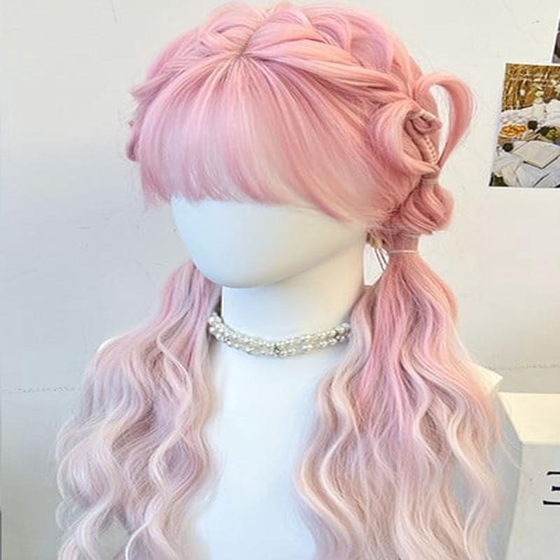 Braided Bangs Pink Wig Synthetic Air With Pink FreeSize