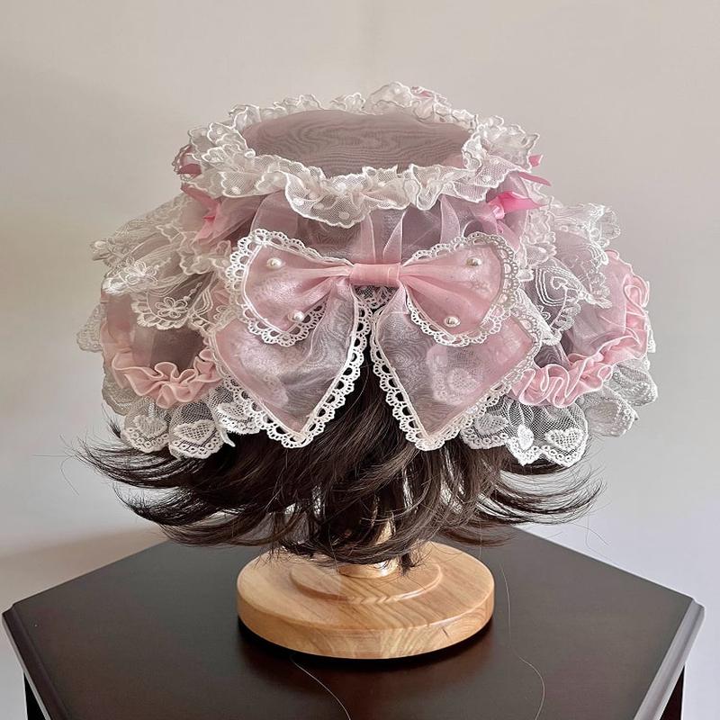 Bows Pink Decorated Hat / Black Organza Black FreeSize
