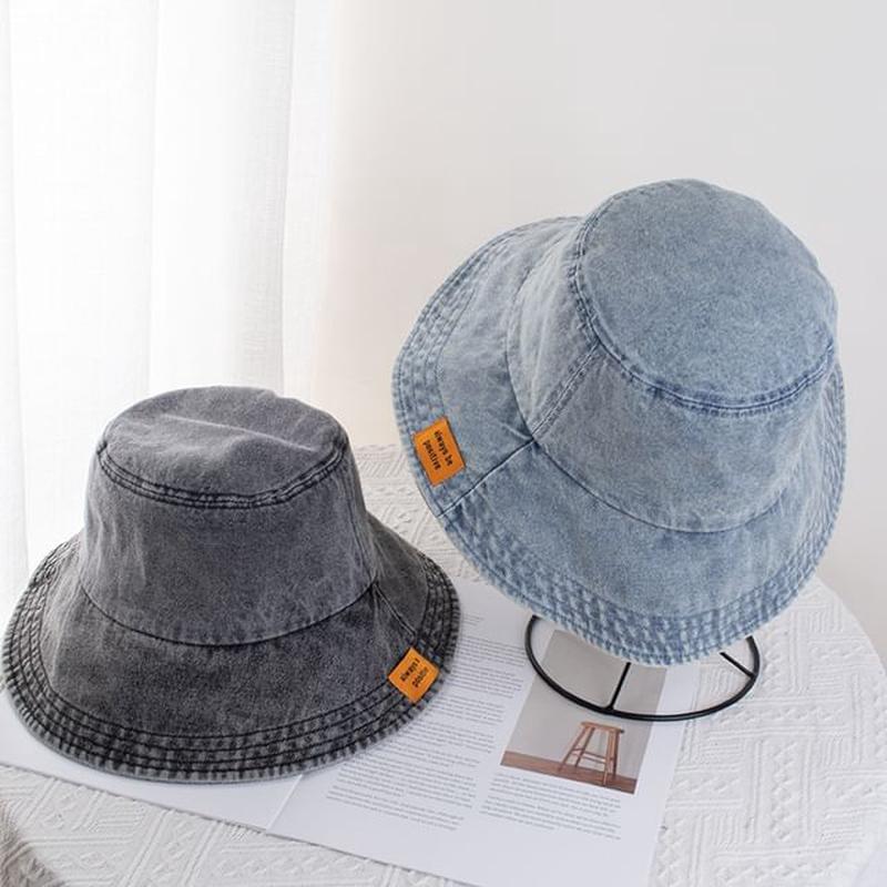 Bucket Denim Applique Hat Grayish Blue One Size