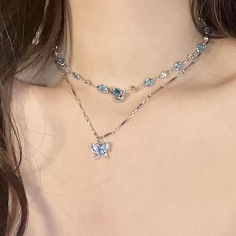 Choker Faux Necklace Set: Pendant Alloy + Butterfly Crystal