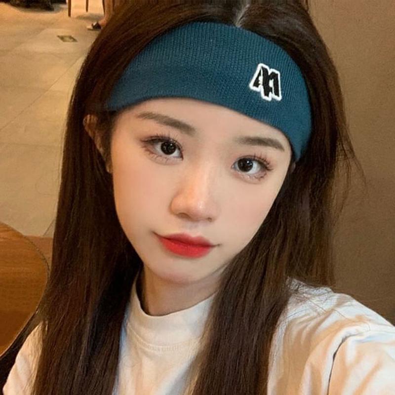 Headband Embroidered Knit Lettering Black One Size