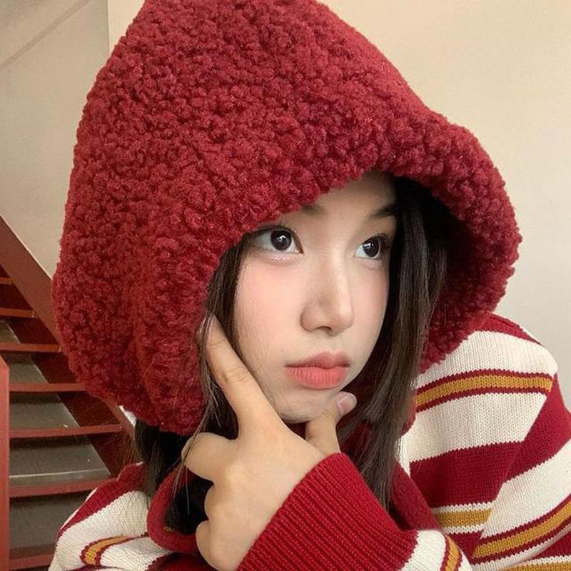 Fleece Hat Knit Beanie Plain Cable Tie-Up / Blue One Size