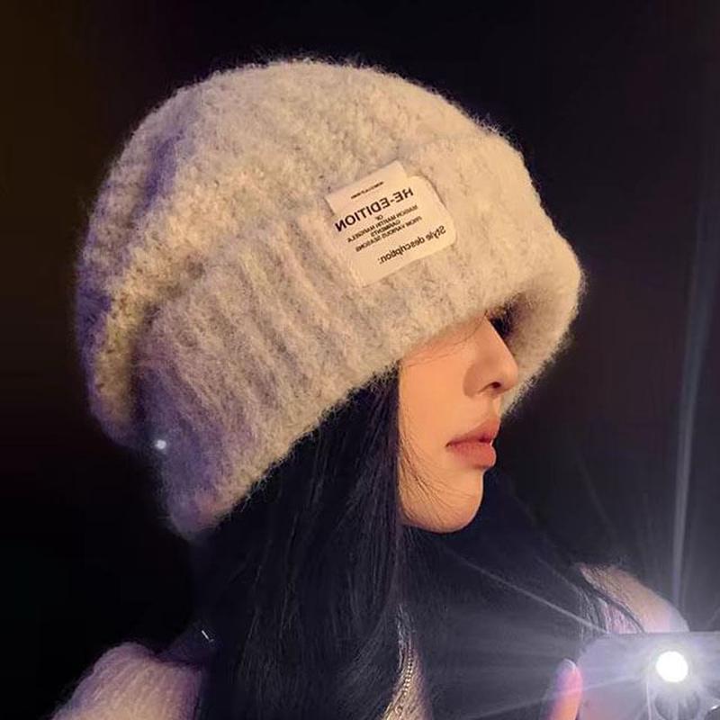 Tone Beanie Plain / Two Fluffy Black & White One Size