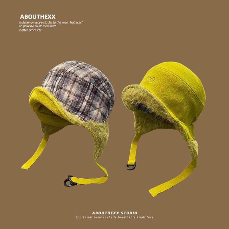 Trapper Hat Plaid Fur Faux Green One Size