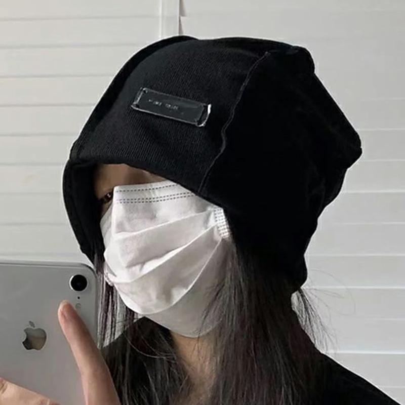 Beanie Ribbed Panel Plain Knit / Plain Panel - Gray One Size