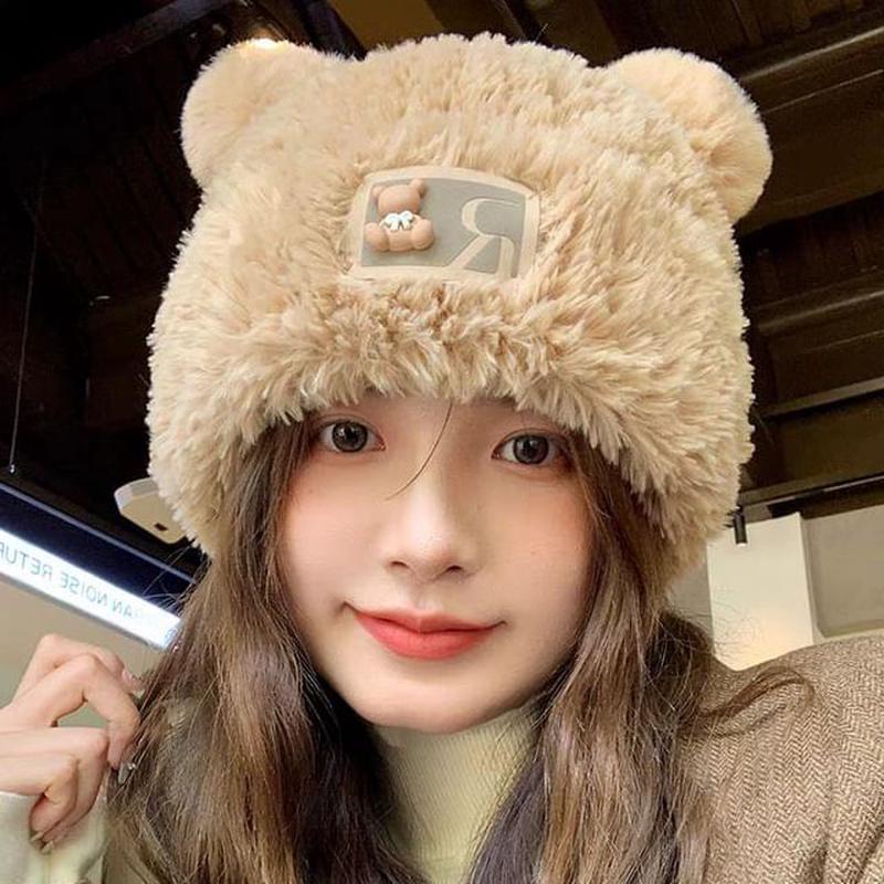 Hat Tone Fluffy Bear Two / Bear - Khaki One Size
