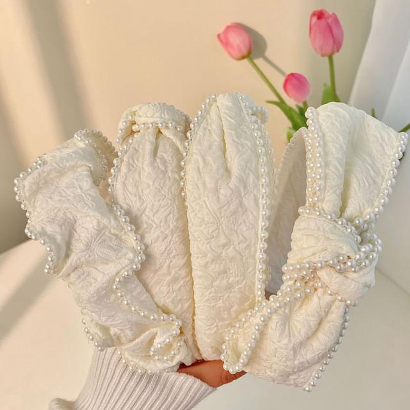 Band Faux Head / Barrette Pearl Ruffle - Off-White One Size