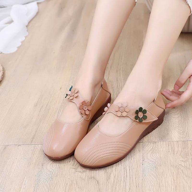 Flower Jane Leather Faux Mary Shoes Detail Black 39