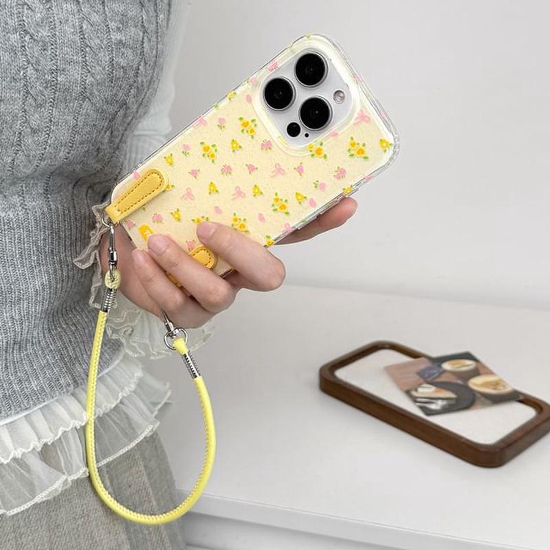 with Phone Case Floral Strap With Strap - Yellow iPhone 15 Pro Max