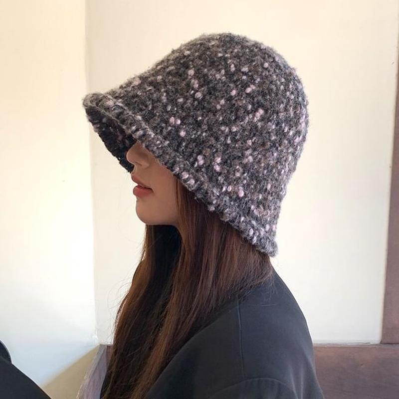 Knit Melange Bucket Hat E-705 - Coffee One Size